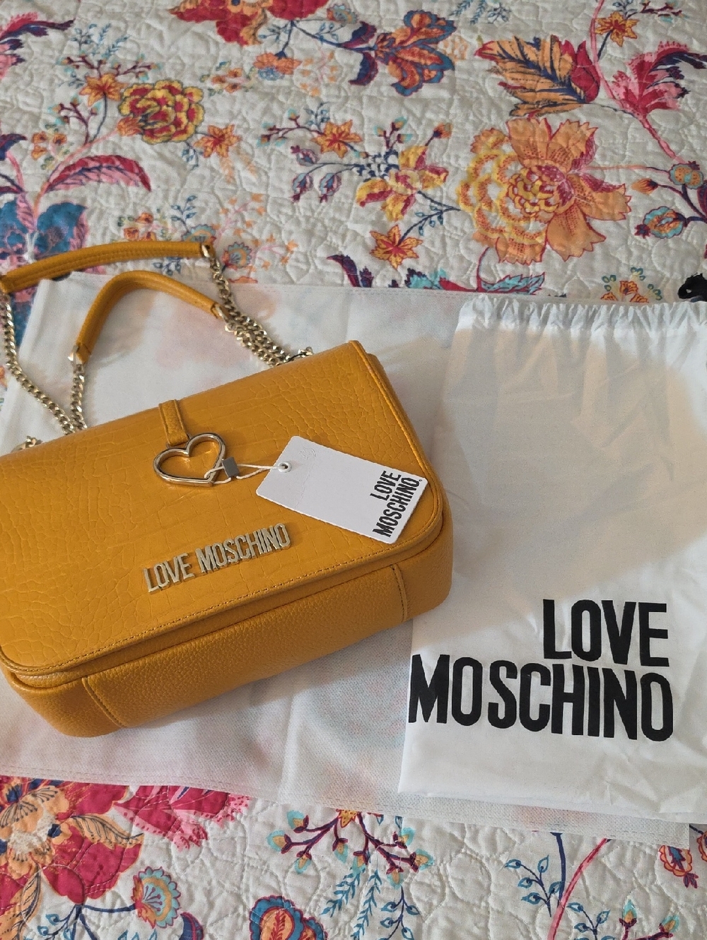 Love Moschino Mustard Crossbody with Heart Charm